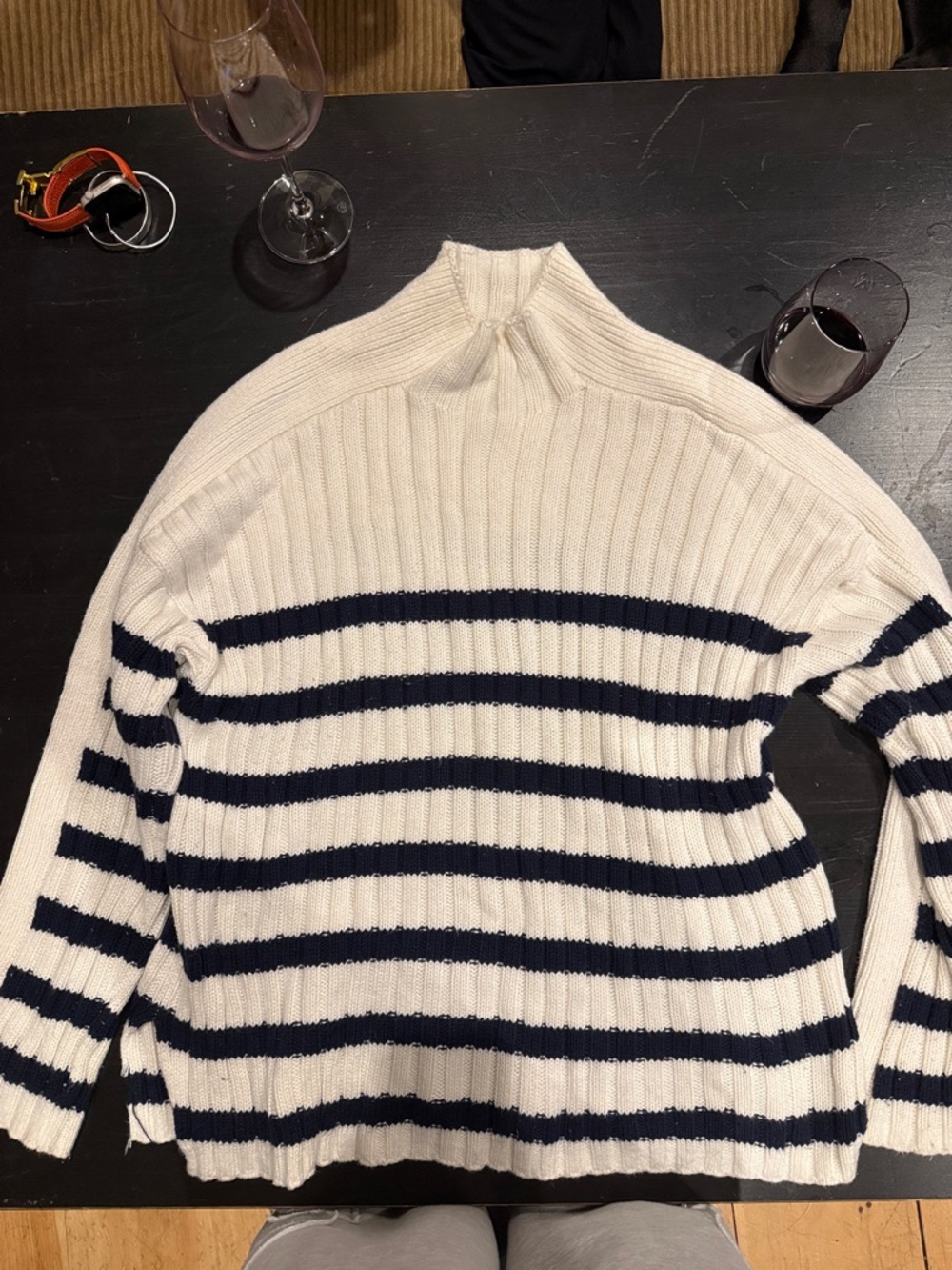 Abercrombie & Fitch Cream Sweater with Navy Stripes